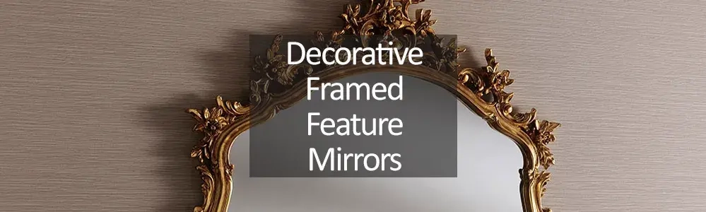 Decorative framed wall mirror in gold with ornate detailing