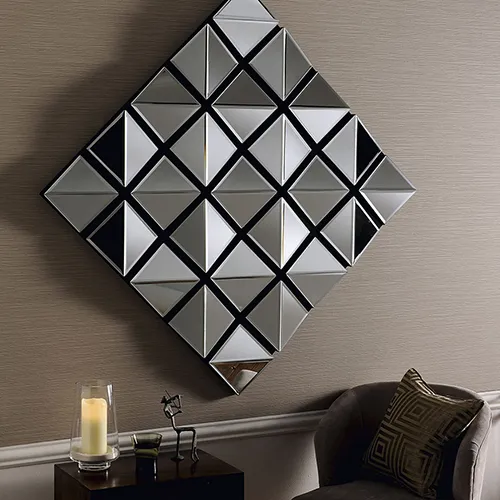 large diamond multifacet mirror with chair