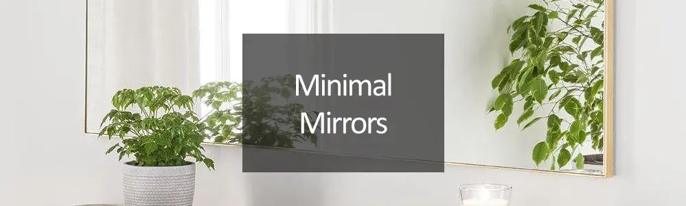rectangular minimalist Mirror with thin gold frame reflecting house plants