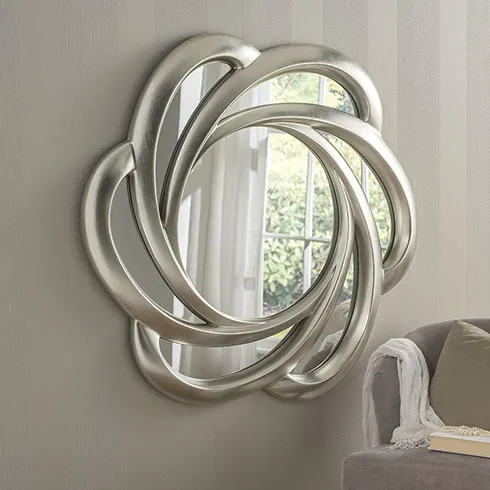 smooth swirl round silver framed barbiecore mirror