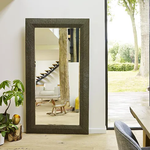 biomorphic mirrors to compliment biophilic design - rectangular mirror with bark style frame