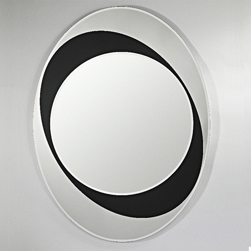 black oval mirror with offset layers