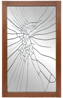rectangular framed mirror with broken glass