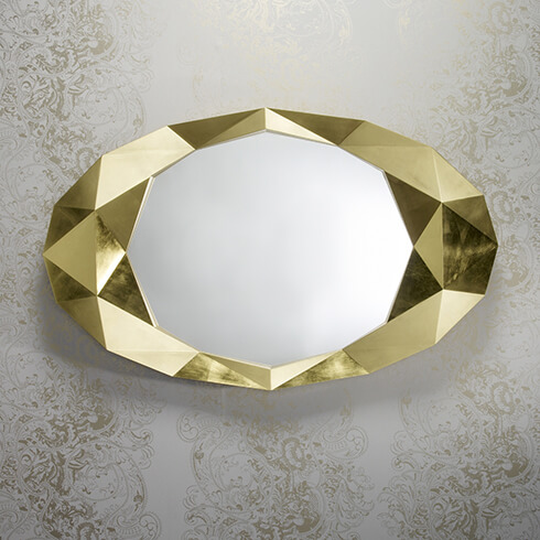 contemporary geometric oval framed gold mirror