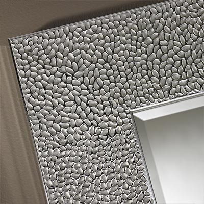 made to measure mirror close up of textured silver frame corner