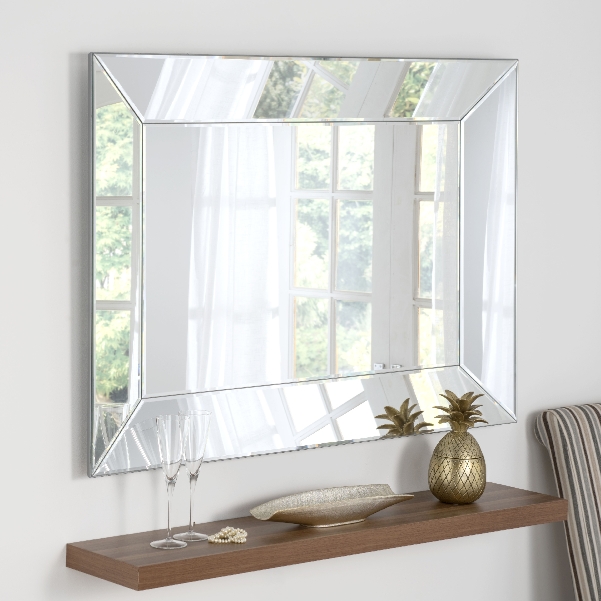 Angled Sided Frameless Bevelled Art, Art Deco Glass Mirror
