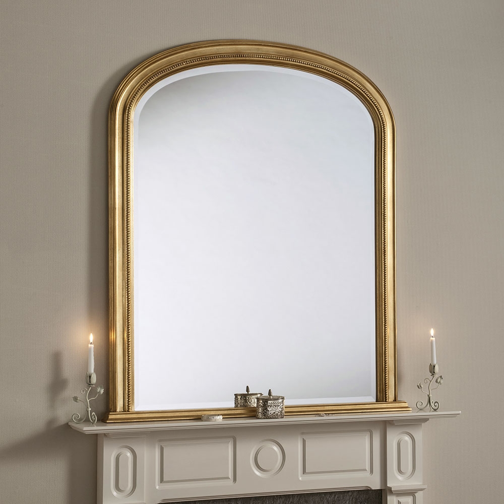 Beaded Bevelled Overmantle Wall Mirror, Gold Over Mantle Mirror Uk