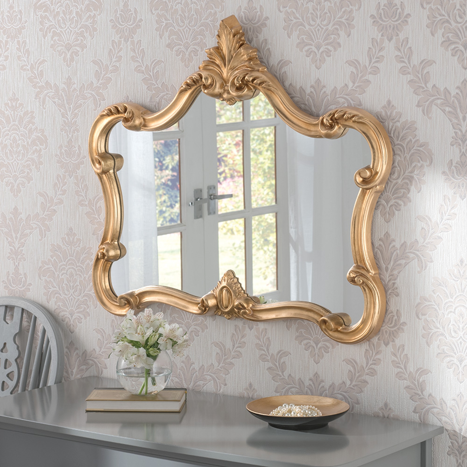 Crested Large Decorative Ornate Framed Wall Mirror Gold