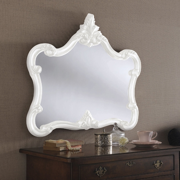 Crested Large Decorative Ornate Framed, White Frame Mirror Large
