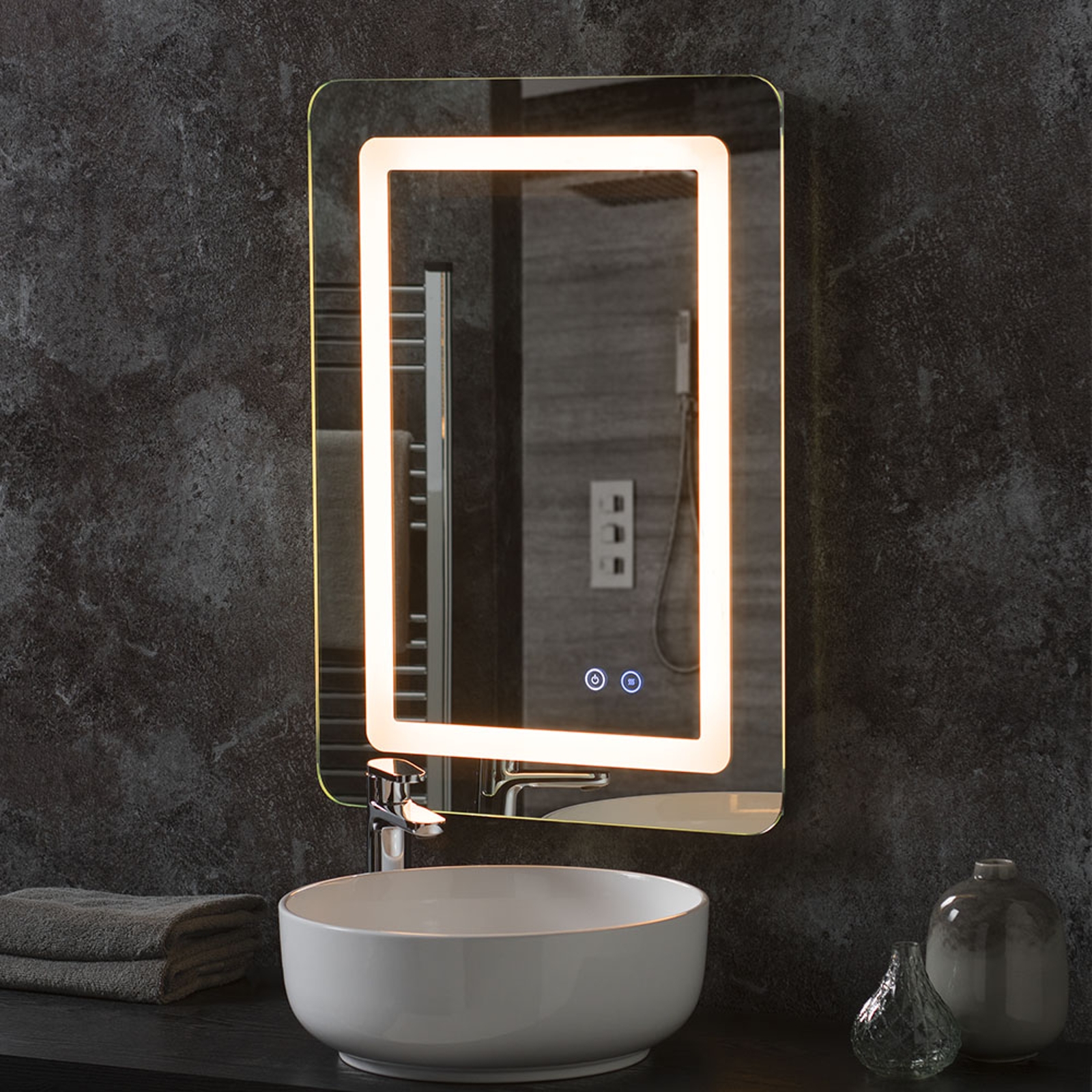 Rounded Corner Rectangle Led Bathroom, Rectangular Vanity Mirror With Lights