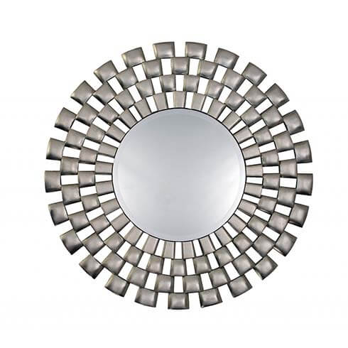 round silver mosaic style sunburst mirror